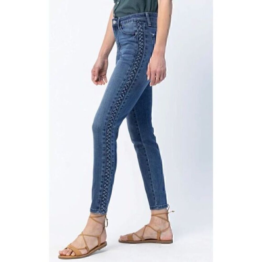 Judy Blue Relaxed Fit Mid-Rise Denim Jeans with Braided Leg Detail Size 1